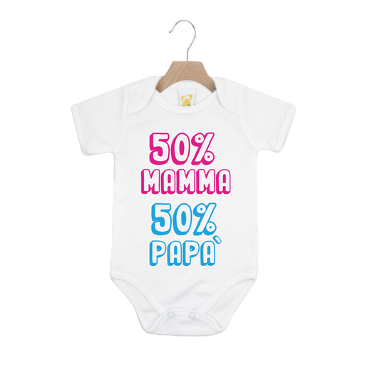 Body Neonato Divertente '50% Mamma 50% Papà 100% Amore Degli Zii' | 100% Cotone | Manica Corta 0-24 Mesi | Idea Regalo Originale