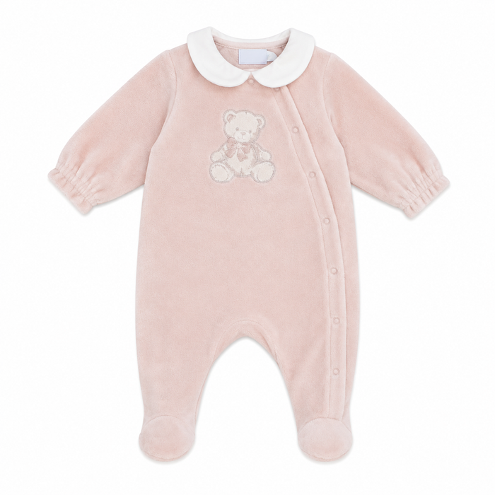Tutina Neonato in Ciniglia Rosa con Ricamo Orsetto NF.102397
