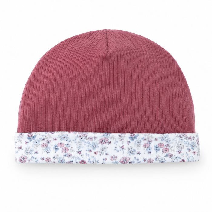 Cappellino Neonato a Costine con Risvolto Floreale NF.102486