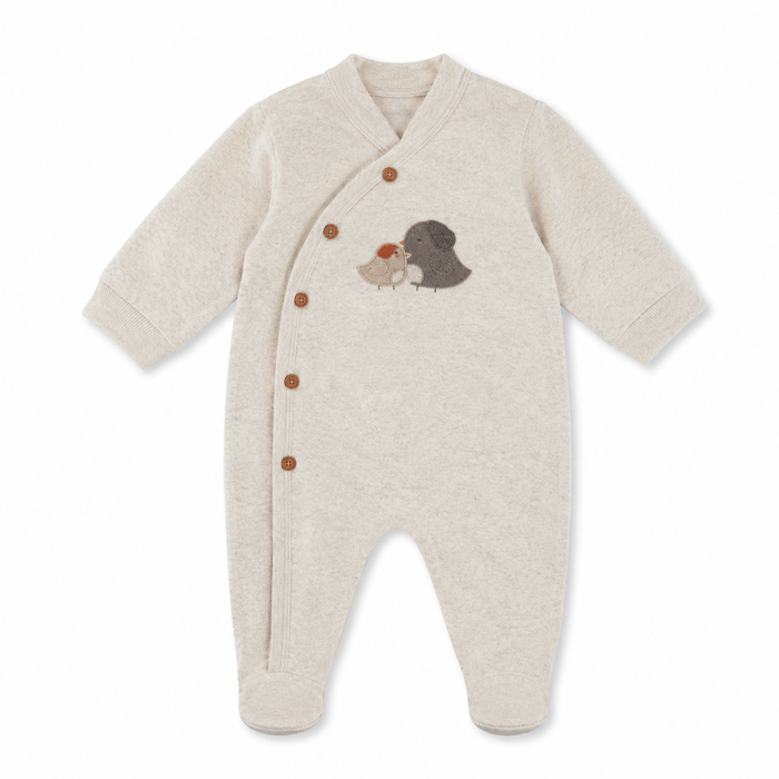 Tutina Neonato Kimono in Morbido Cotone Melange con Ricamo Uccellini NM.102490