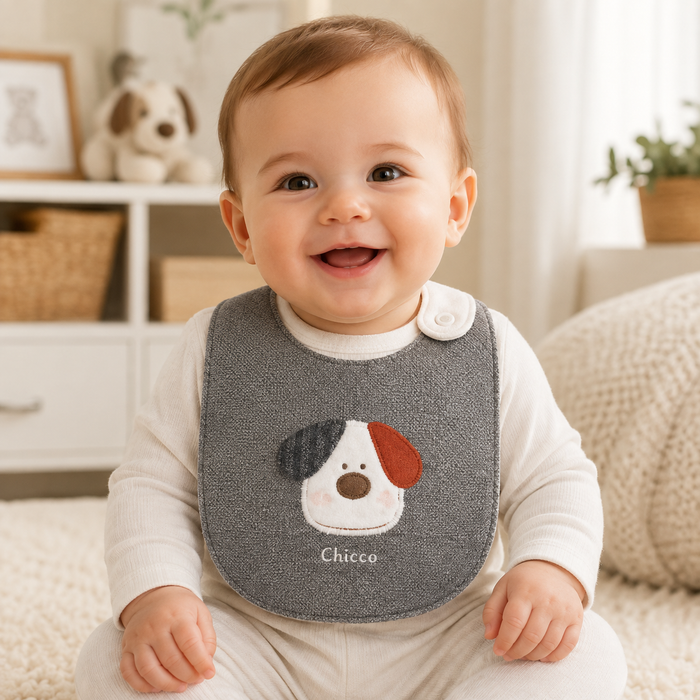 Bavaglino Neonato Chicco in Maglia di Cotone con Ricamo Cagnolino NM.102494