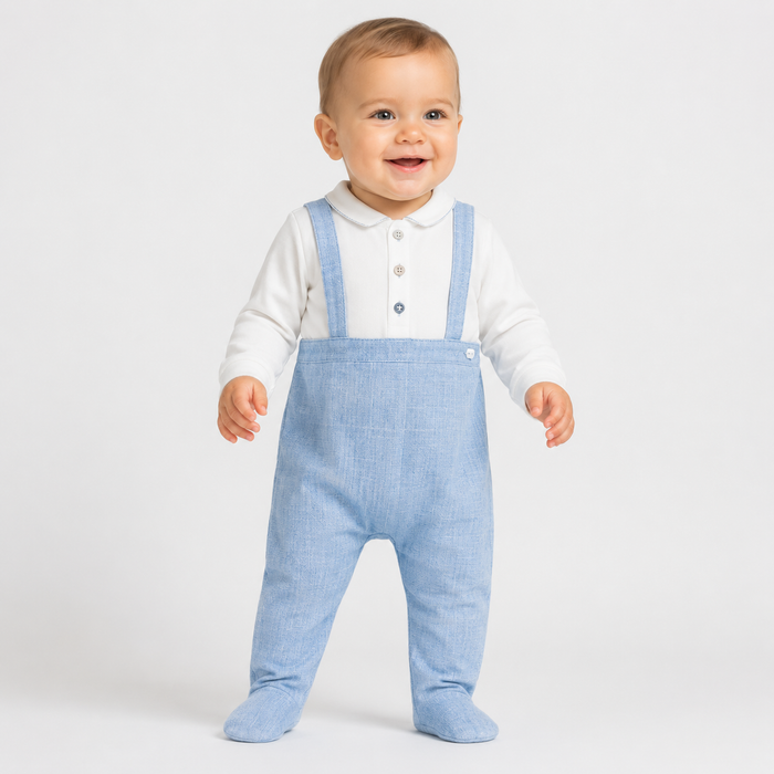 Tutina Neonato Effetto Spezzato con Bretelle e Colletto NM.102502