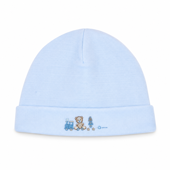 Cappellino Neonato con Risvolto e Ricamo Trenino NM.102511