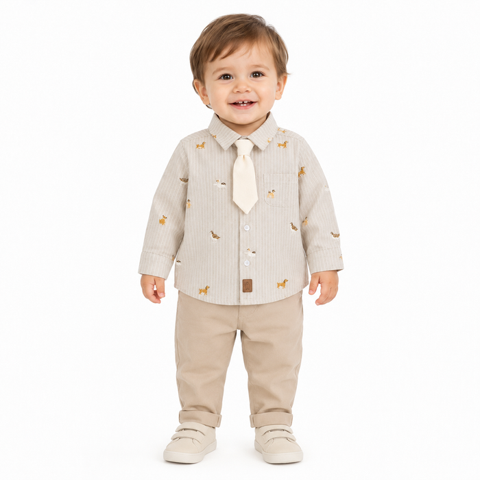 Camicia Neonato con Cravattino e Stampa Animaletti NM.102586
