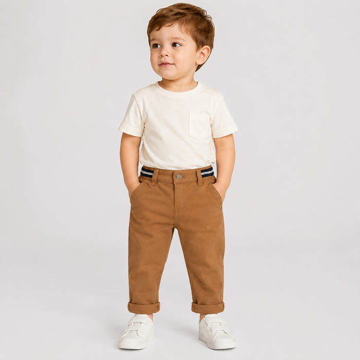 Pantalone Neonato Camel con Dettaglio Rigato  NM.103012