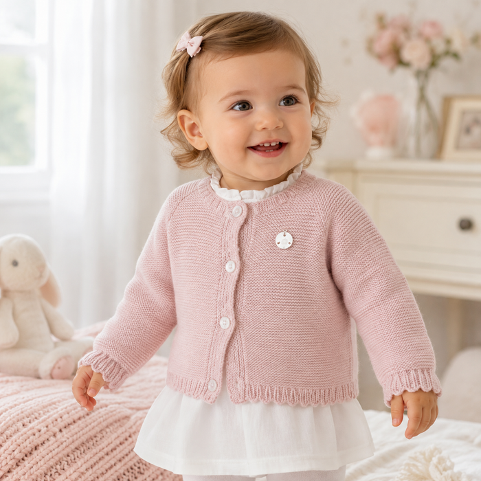 Cardigan Neonato In Maglia Con Bordi Smerlati NF.102707