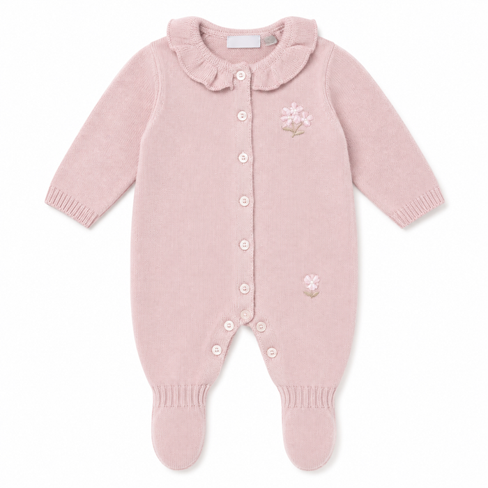 Tutina Neonato In Maglia Con Ricamo Floreale E Colletto NF.102716
