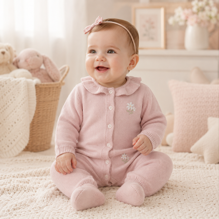Tutina Neonato In Maglia Con Ricamo Floreale E Colletto NF.102716