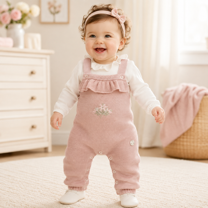 Salopette Neonato In Maglia Con Ricamo Floreale NF.102718