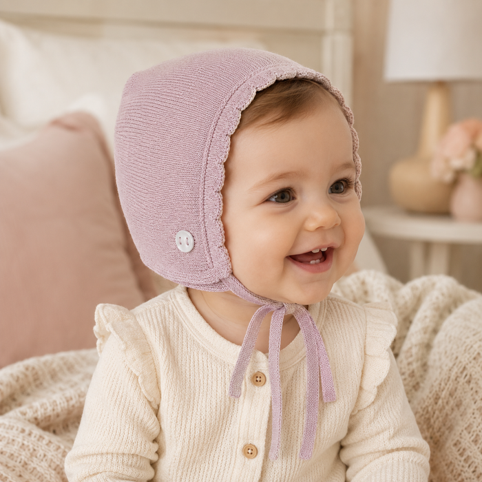Cuffietta Neonato In Maglia Con Bordi Smerlati NF.102735