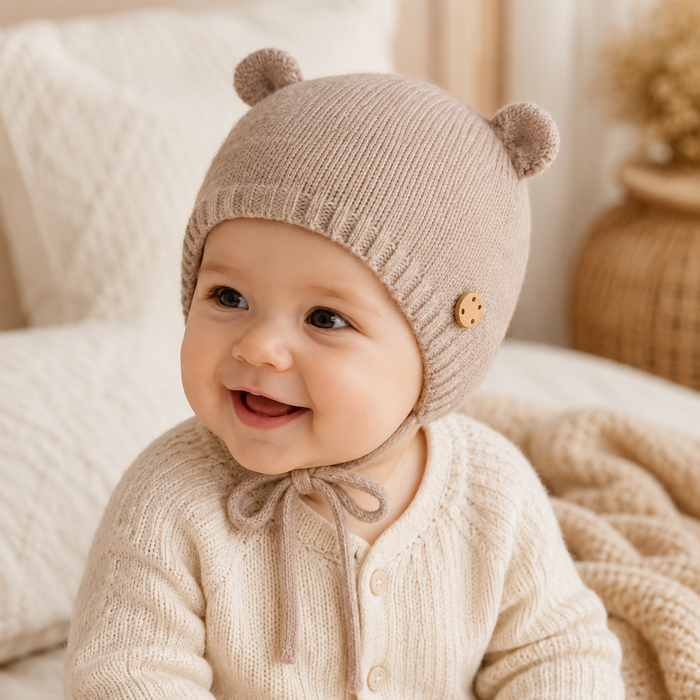Cappellino Neonato In Maglia Con Orecchiette NA.102738