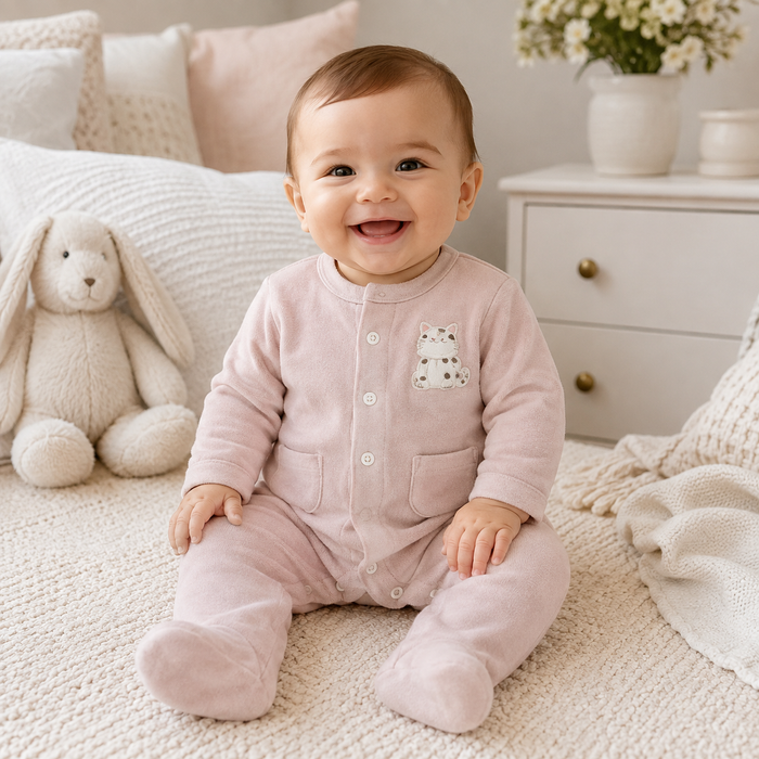 Tutina Neonato Con Ricamo Gattino NA.102806
