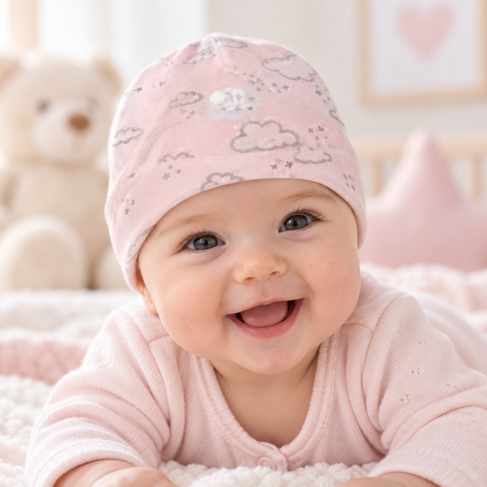 Cappellino Neonato Con Stampa Nuvole E Stelline NF.103236