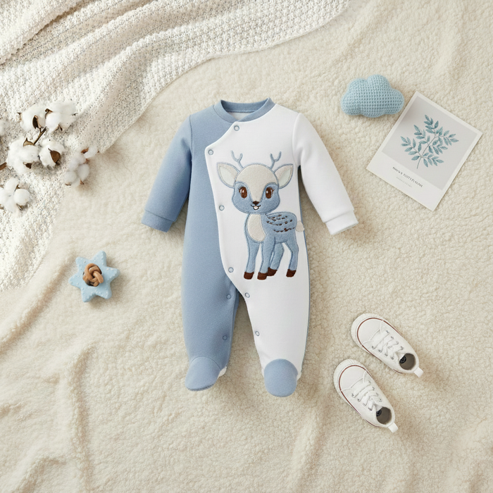 Tutina Neonato Con Ricamo Cerbiatto