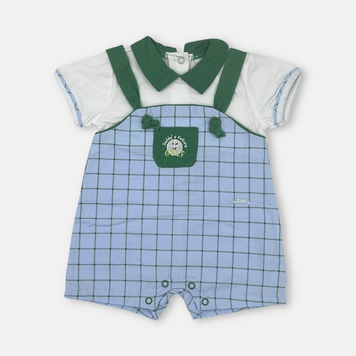 Pagliaccetto in cotone fantasia a quadri colore cielo/verde