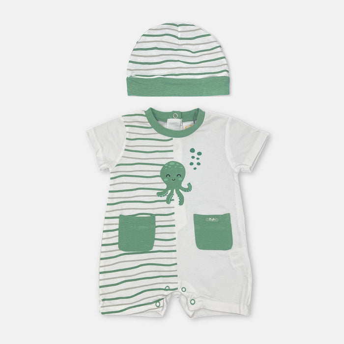 Pagliaccetto e cappello in cotone verde con polpo giocoso