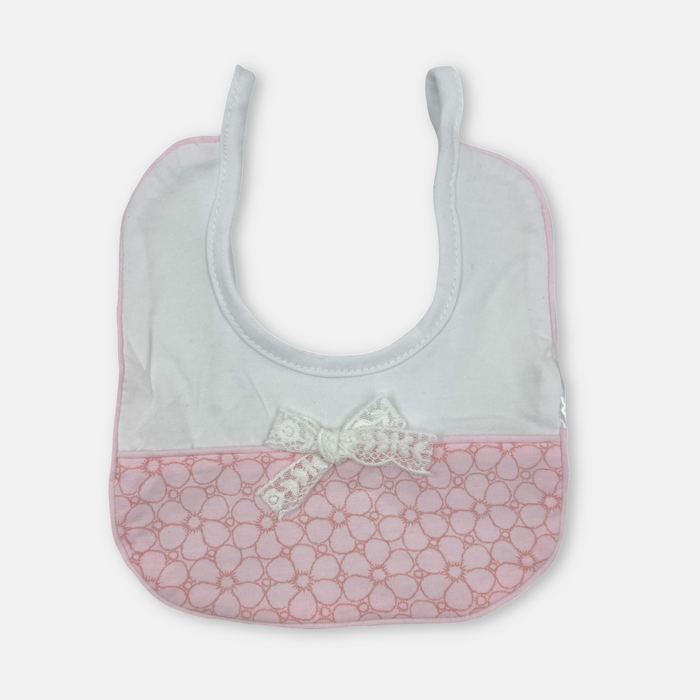 Bavaglino in cotone rosa con applicazioni floreali - Luglio