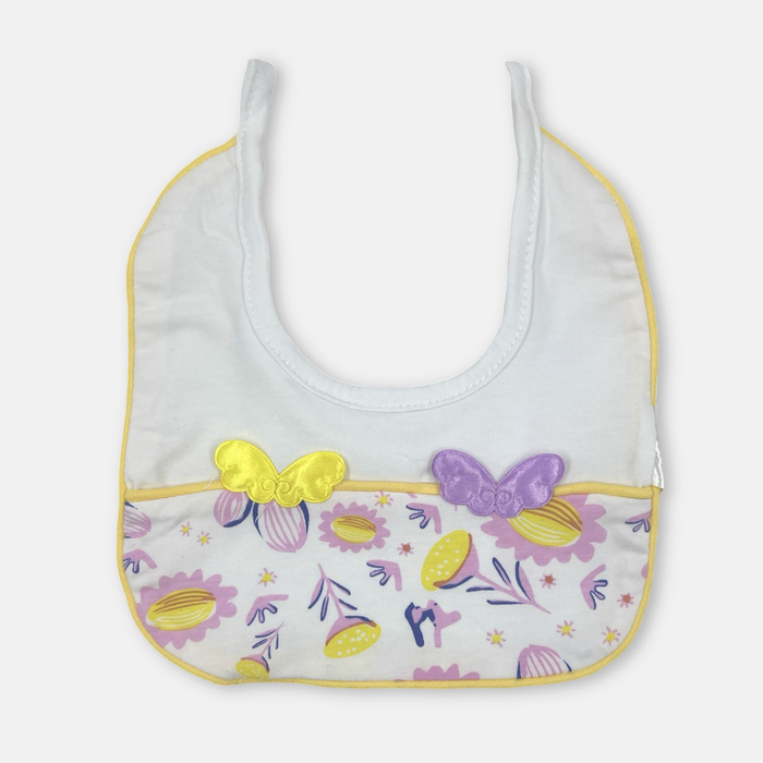 Bavaglino in cotone lilla con applicazioni floreali - Luglio