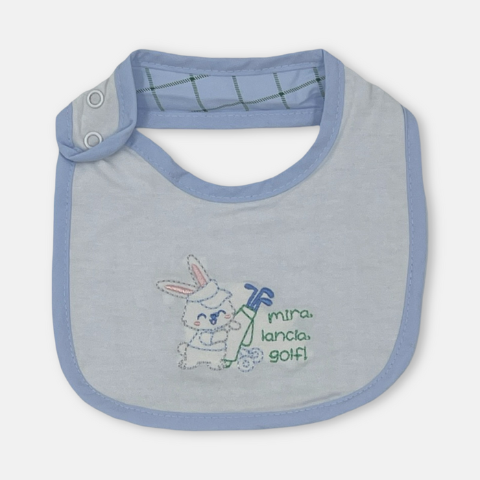 Bavetta in cotone con ricamo coniglio sportivo - Luglio, colore Cielo