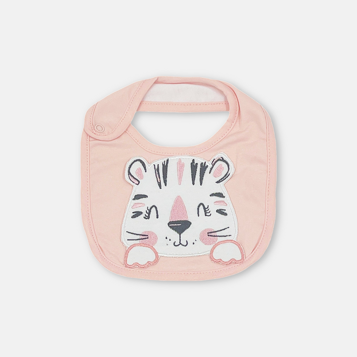 Bavaglino in cotone rosa con applique di tigre - Luglio
