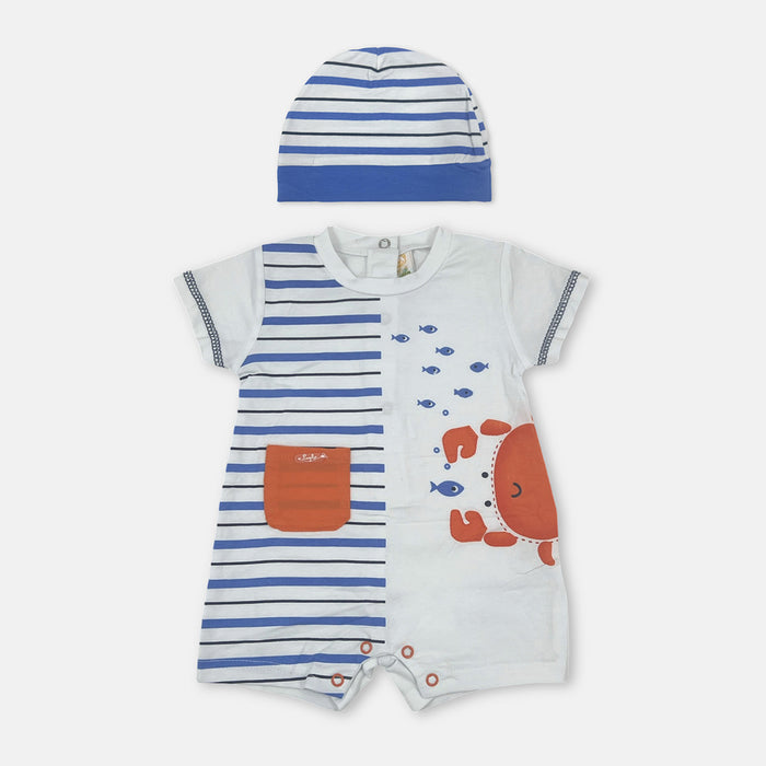 Pagliaccetto e cappello in cotone azzurro con granchio sorridente