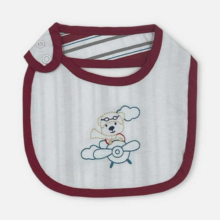 Bavetta in cotone con ricamo orsacchiotto - Luglio, colore Grigio/Rosso