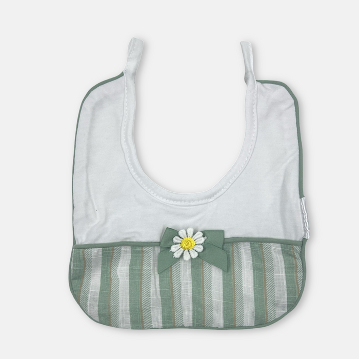 Bavaglino in cotone verde menta con applicazioni floreali - Luglio