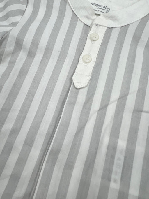 Camicia in cotone con apertura frontale e bottoni, design a righe grigie e bianche