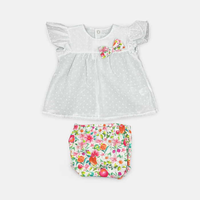Vestitino con fiocchetti in cotone per neonata
