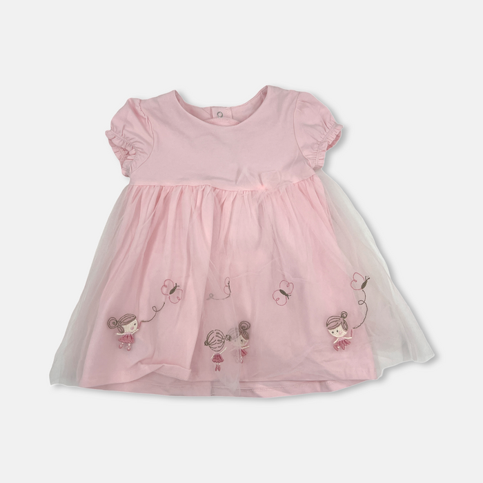 Vestitino in cotone a tulle con ricamo di bambine e farfalle Mayoral