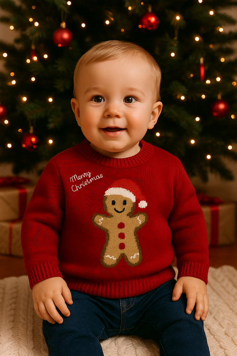 Maglione Natale I DO Neonato con Omino di pan di zenzero ricamato
