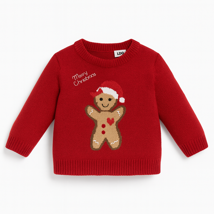 Maglione Natale I DO Neonato con Omino di pan di zenzero ricamato