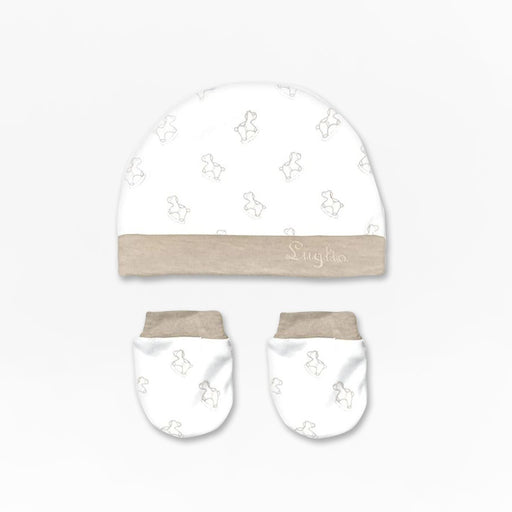Cappello e Muffole Neonato Bianco e Beige con Cavallucci Luglio - Spio Kids