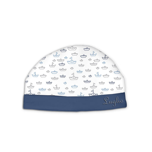 Cappello Neonato in Cotone Marinaretto Bianco e blu Barchette Luglio - Spio Kids