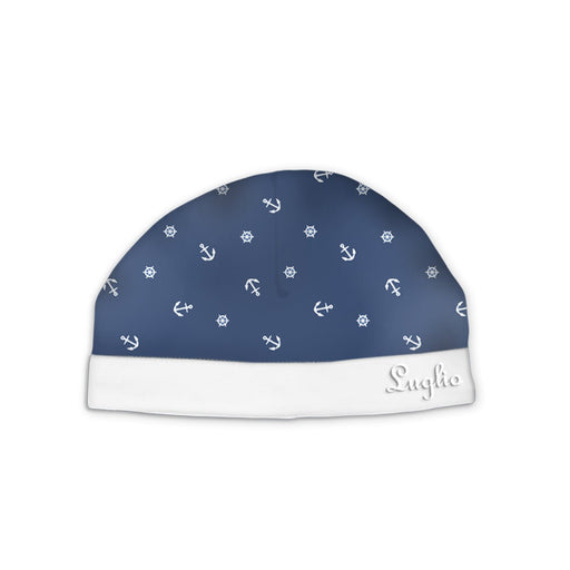 Cappello Neonato in Cotone Marinaretto Blu e bianco Barchette - Spio Kids