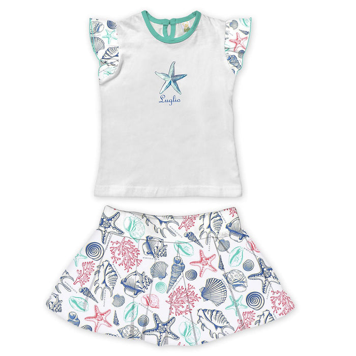 Completino Neonata T-Shirt + Gonna in Cotone Tiffany Fantasia Conchiglie Luglio - Spio Kids