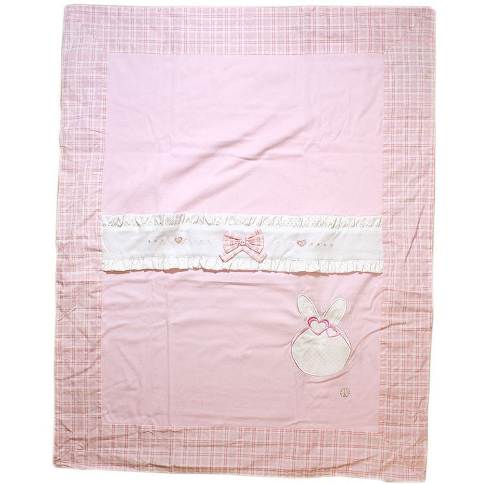 Copertina per culla rosa con striscia decorativa bianca e fiocco rosa - Spio Kids