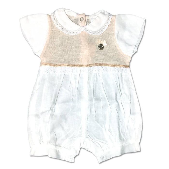Pagliaccetto Neonata in Cotone Bianco E Beige Medaglietta Applicata Luglio-Spio Kids-foto-prodotto