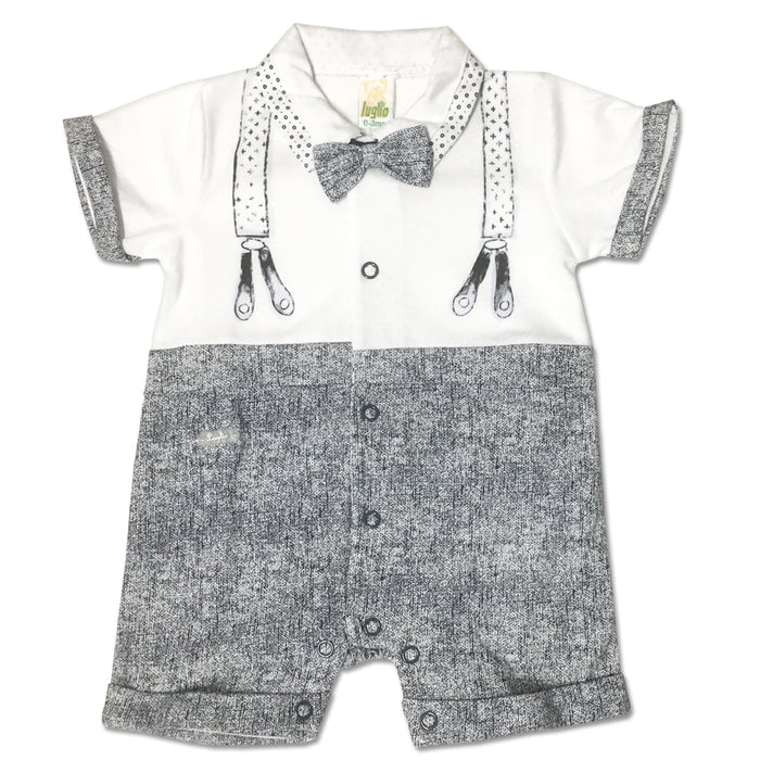 Pagliaccetto Neonato in Cotone Bianco e Color Jeans Con Bretelle Luglio-Spio Kids-foto-prodotto