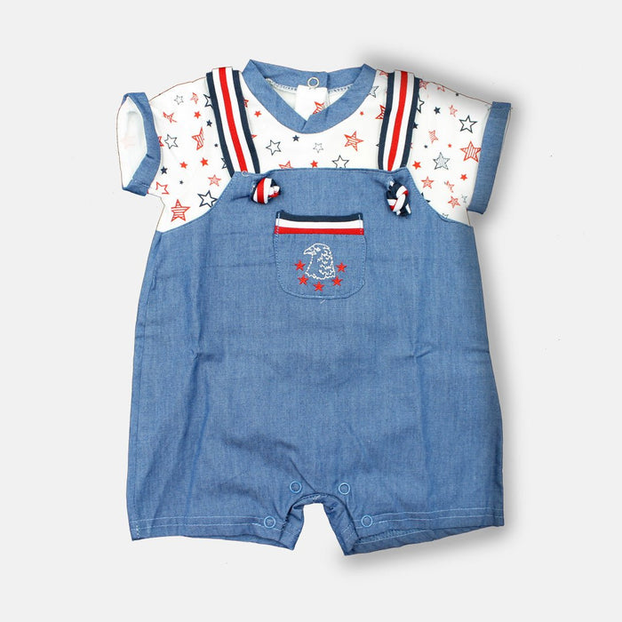Pagliaccetto Neonato in Jeans con Maglia Fantasia, Luglio — Spio Kids