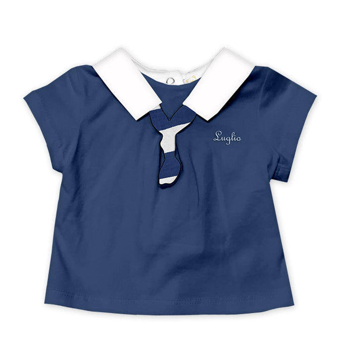 T-Shirt Neonata in Cotone Bianca e Blu Marinaretto Luglio-Spio Kids-foto-prodotto